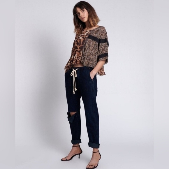 ONETEASPOON Shabbies Drawstring Boyfriend Jeans Distressed Fox Black Size XL - Picture 9 of 16